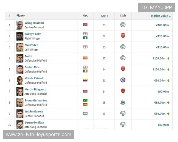 德国转会市场发布英超球员最新身价排行榜